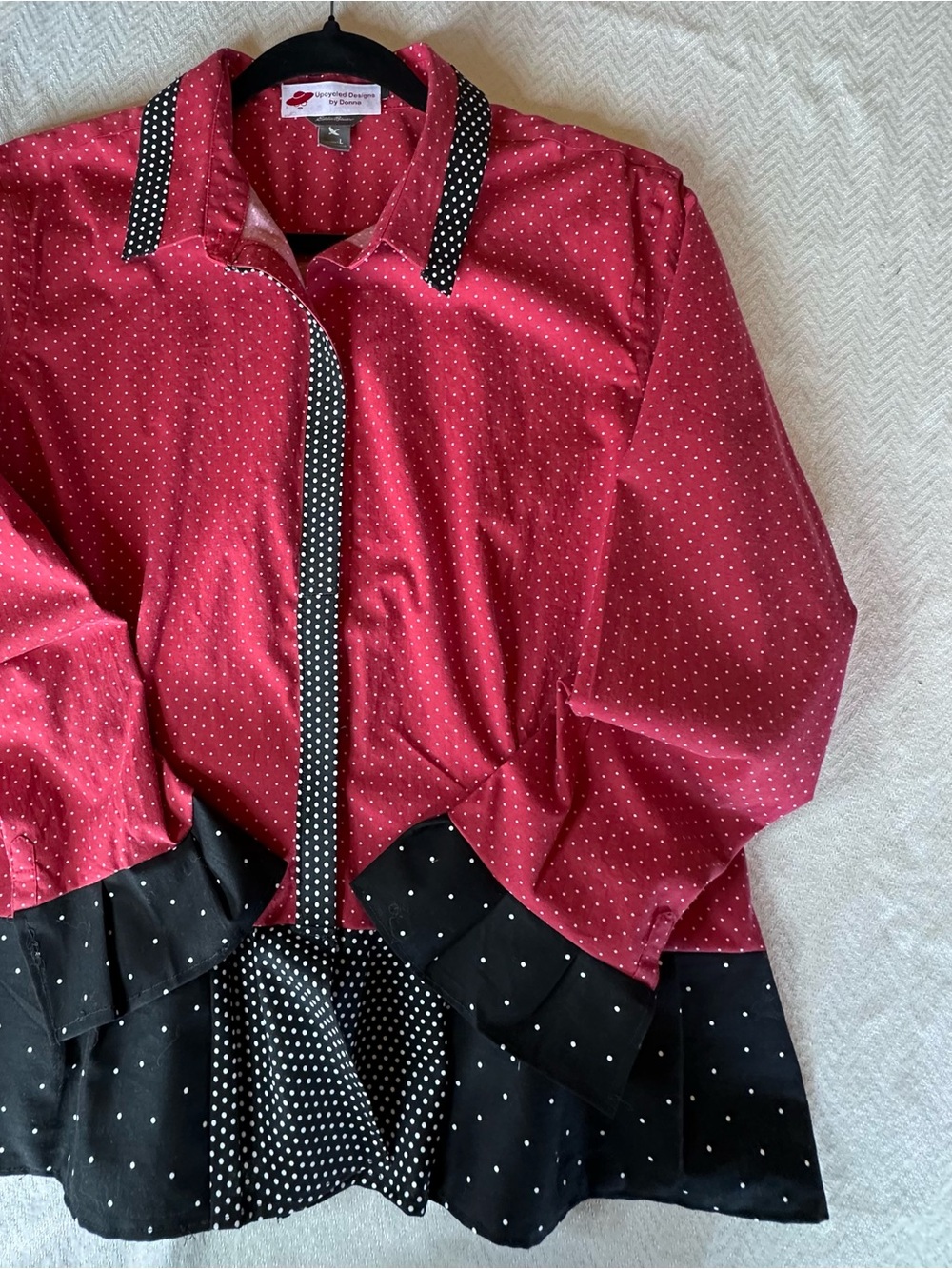 Upcycled Eddie Bauer Red and Black Polka Dot Peplum Blouse